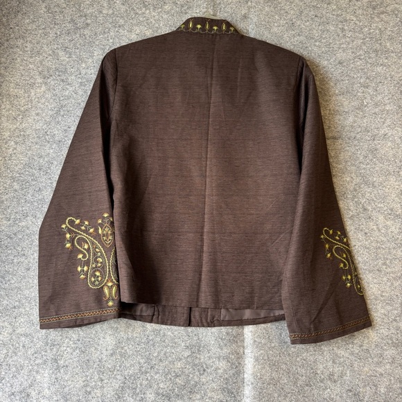 Silk Land Petite Brown Embroidered Mandarin Collar Boho Festival Jacket Size S - Picture 10 of 16